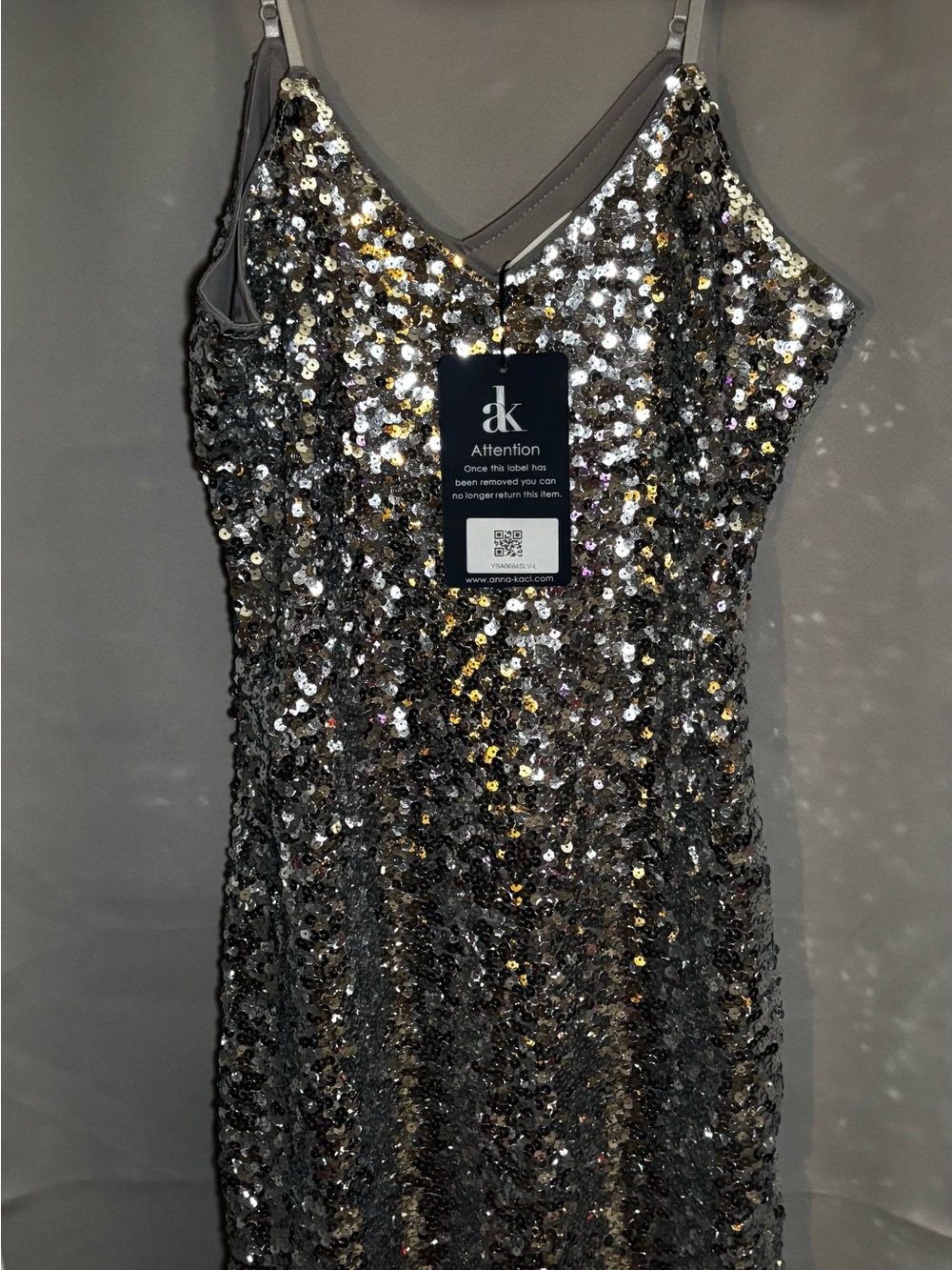 Silver Sequin Strapless Slip Dress